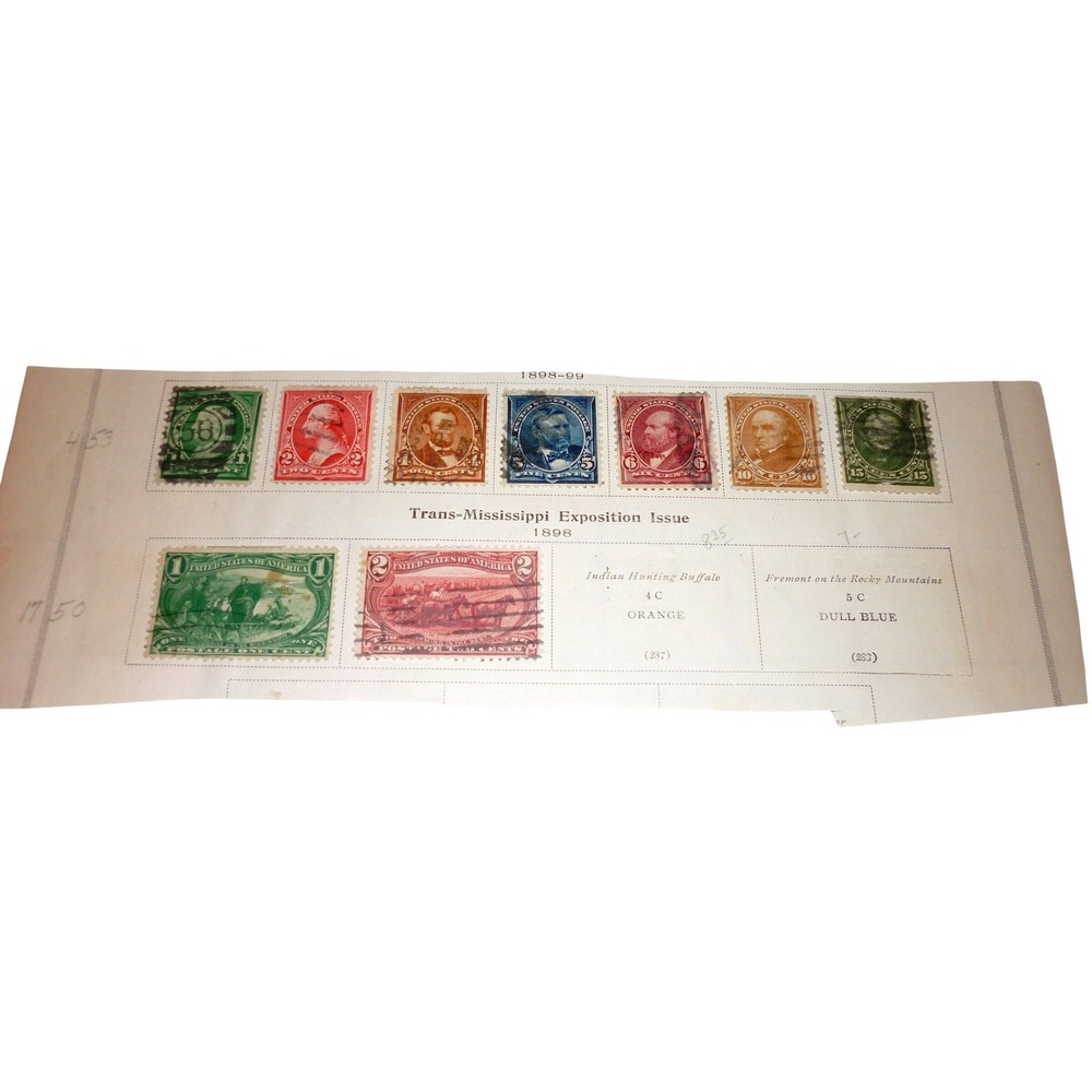 1898 Trans-Mississippi Exposition Issue US Postage Stamps Set of 9 Hinged Page